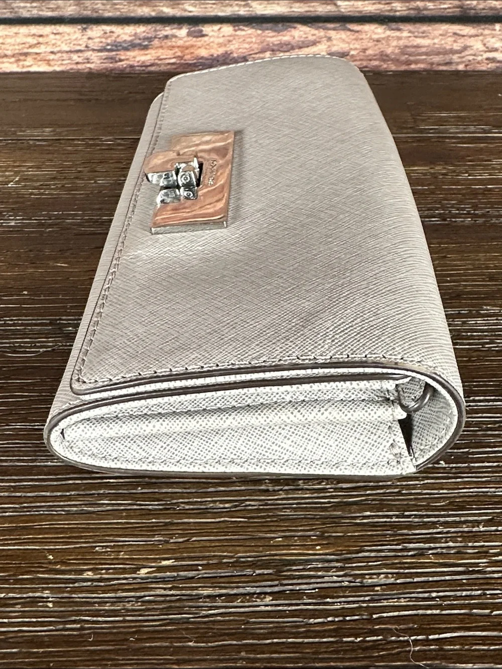 Michael Kors Light Grey Saffiano Leather Wallet with Silver-Tone Closure